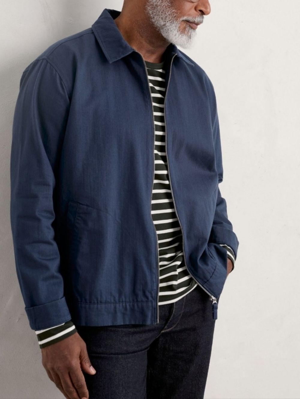 Seasalt Men’s Navy Zip Jacket Workwear Utility Minimalist Coat Size XL